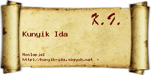 Kunyik Ida névjegykártya